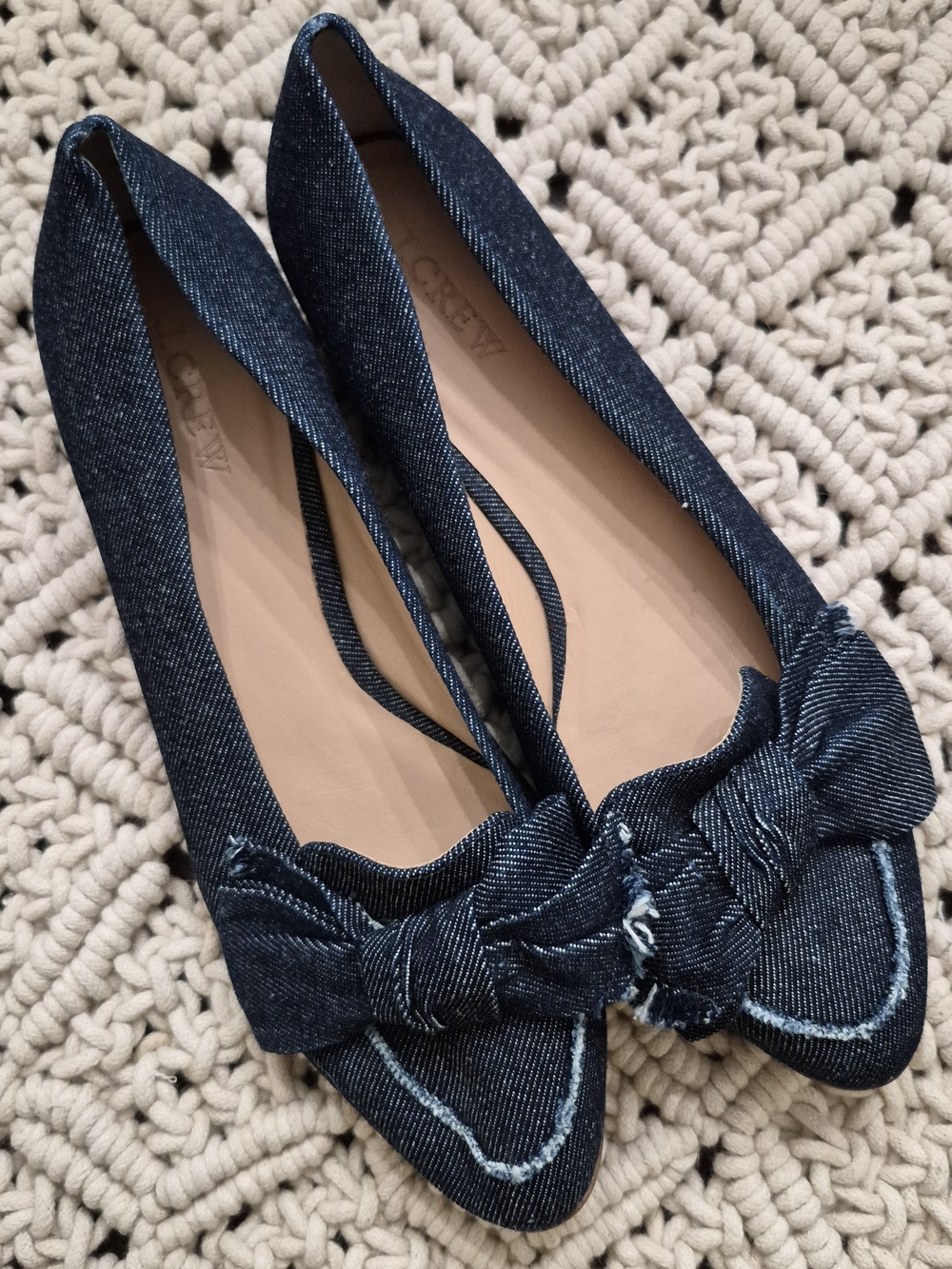 J. Crew Denim Knot Pointed-Toe Flats - Dark Blue